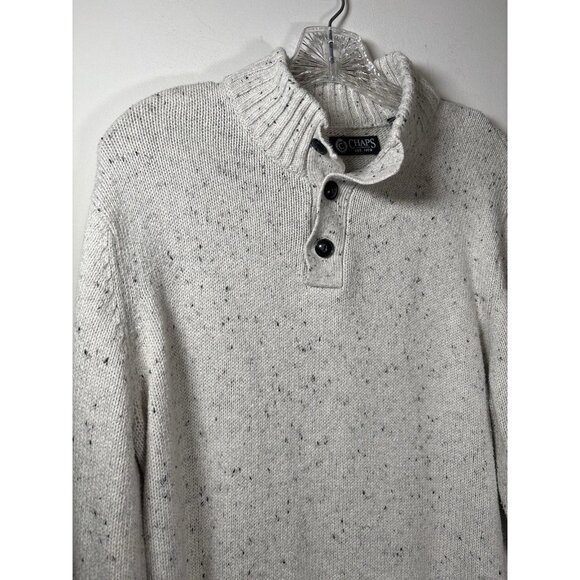 CHAPS Cream Heathered Mock Neck Elbow Patch Sweater Fisherman Academic Small - Picture 2 of 6